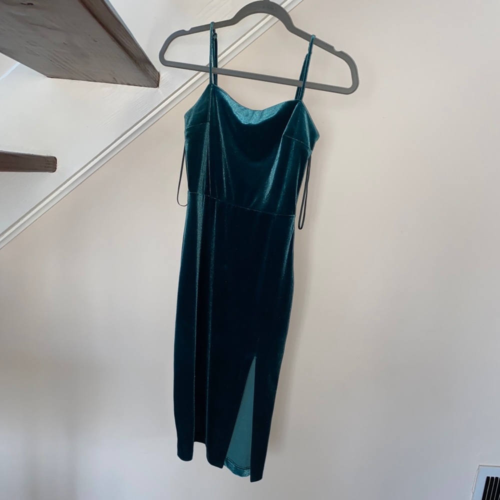 EXPRESS green velvet slit midi dress